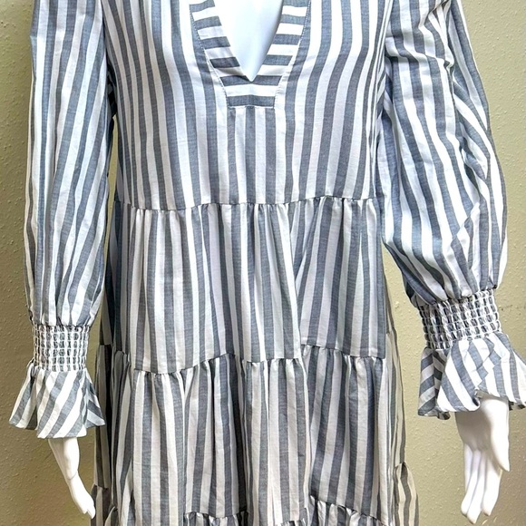 Eliza J Blue and White Striped Long Sleeve Dress - Picture 6 of 11
